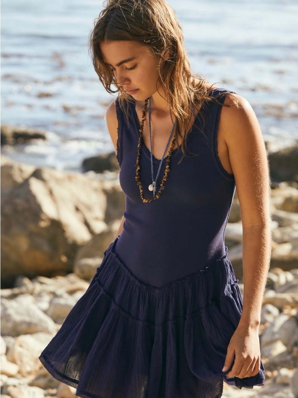 Free People Izi Drop-Waist Mini Dress. NWT. Eclipse